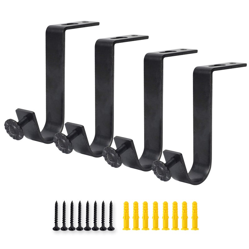 AddGrace 4 Pack Ceiling Curtain Rod Bracket Heavy Duty Single Curtain Rod Holders for 1 Inch Drapery Holder for Living Room Bedroom Black - Image 1